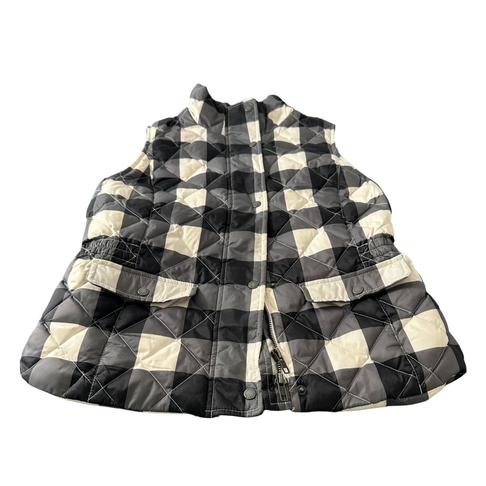 Talbots Petites Buffalo Plaid Quilted Puffer Vest Black White Grey Womens P - Picture 3 of 12